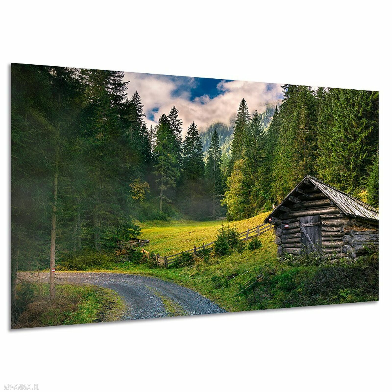 Obraz na płótnie góry, las i chata 120x80 cm