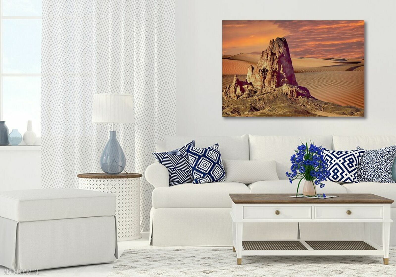 Obraz na płótnie Pustynia - skały, wydmy i zachód słońca 120x80 cm