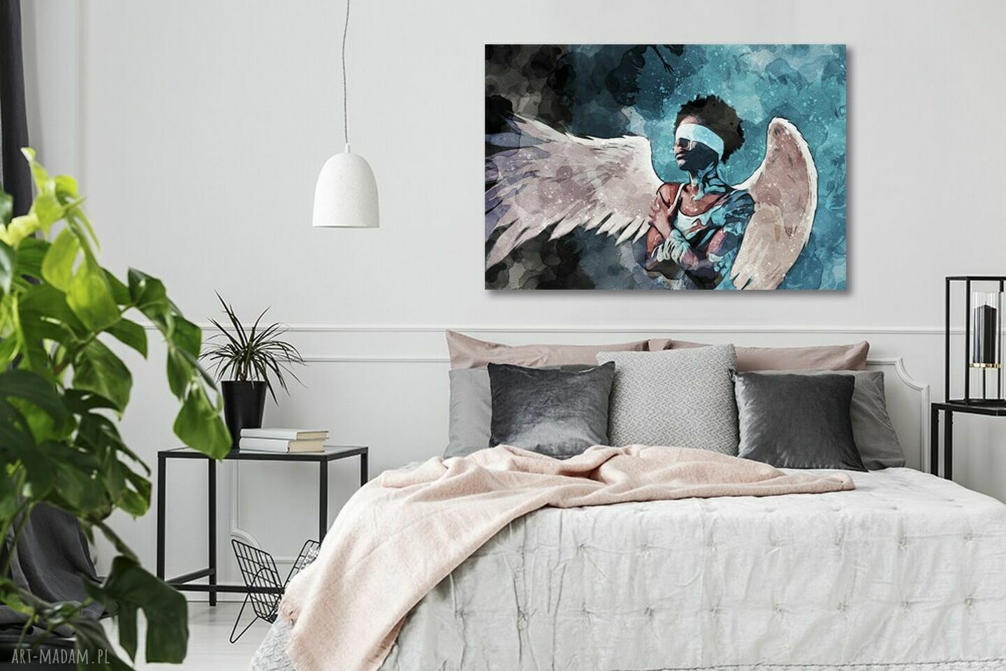 Obraz nad kanapę Anioł 5 - turkusowy błękit 120x80 cm