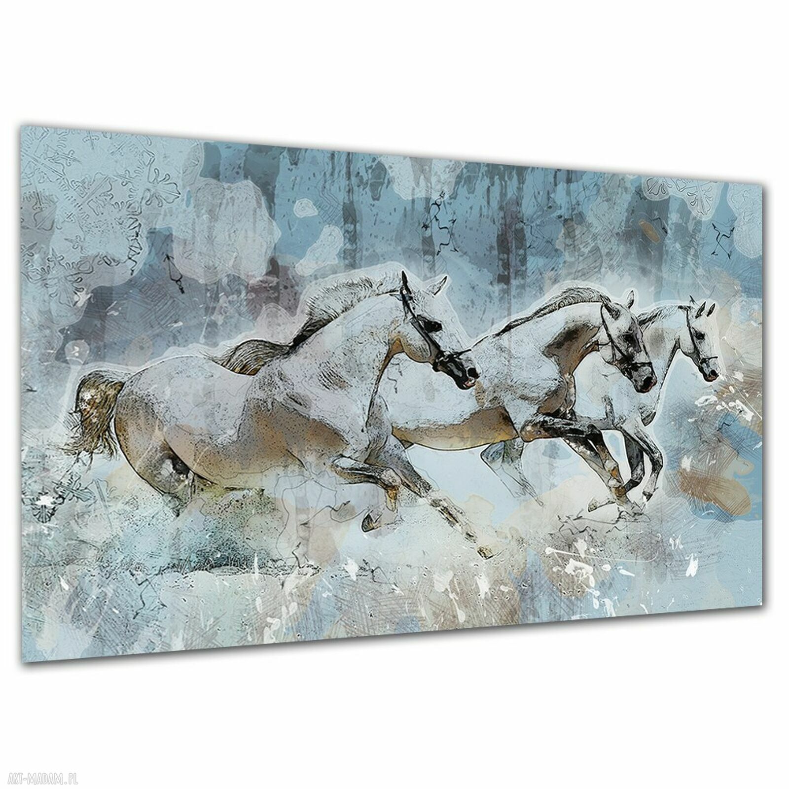 Obraz na płótnie nad kanapę - 5 koni w galopie 120x80 cm