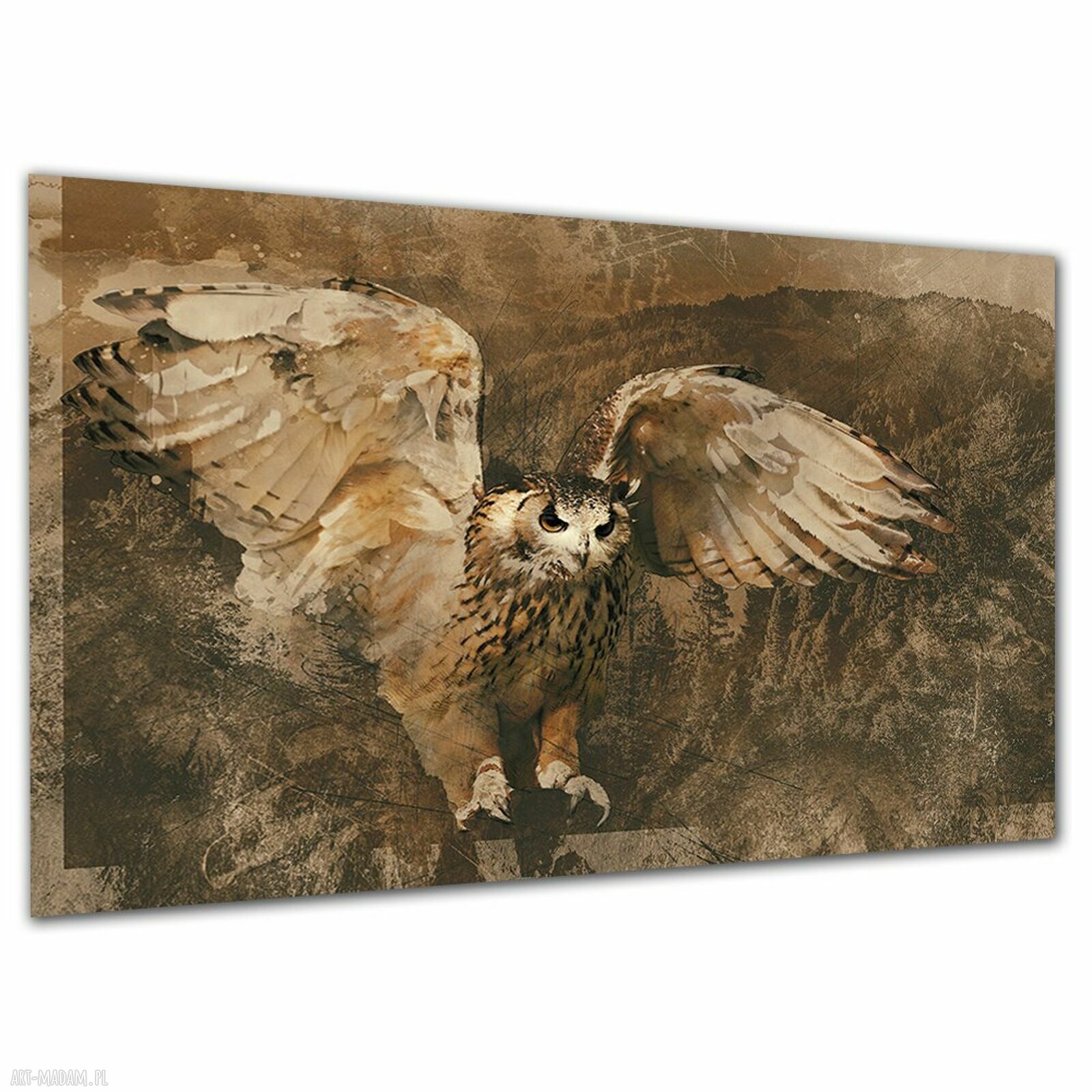 Obraz na płótnie Sowa w lesie - vintage sepia 120x80 cm