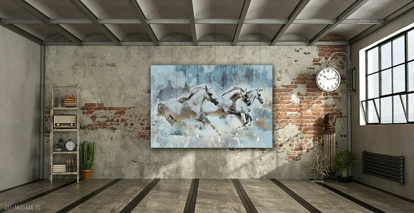 Obraz na płótnie nad kanapę - 5 koni w galopie 120x80 cm