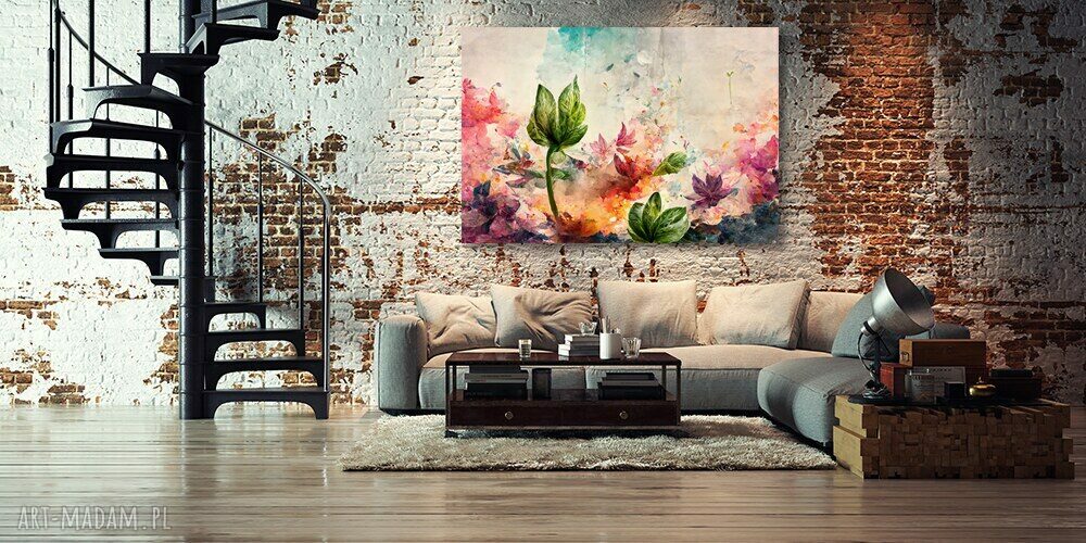 Abstrakcja 37 - obraz Liście Kwiaty 120x80 cm na płótnie (gotowy do zawieszenia)
