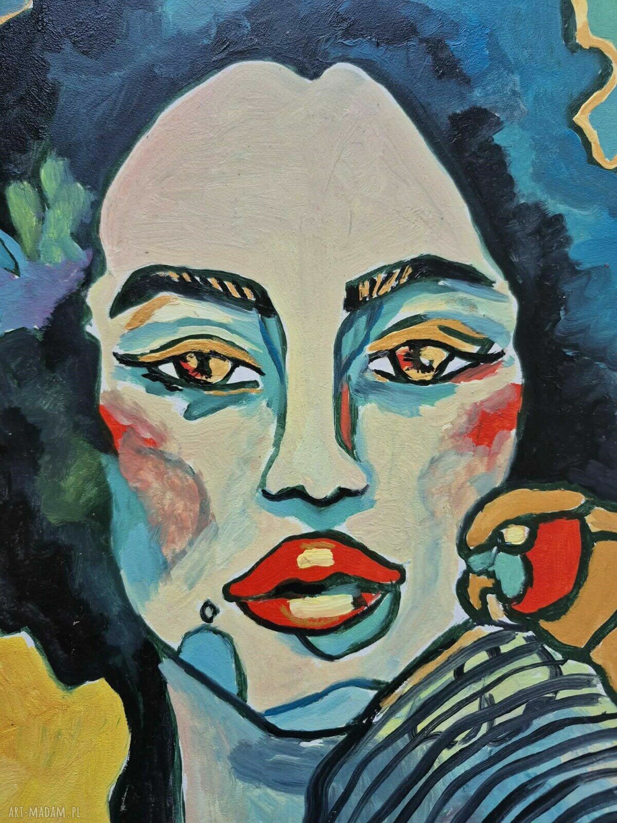 Obraz olejny Nimfa fowizm, portret kobiety do salonu, ręcznie malowany 30x42 cm