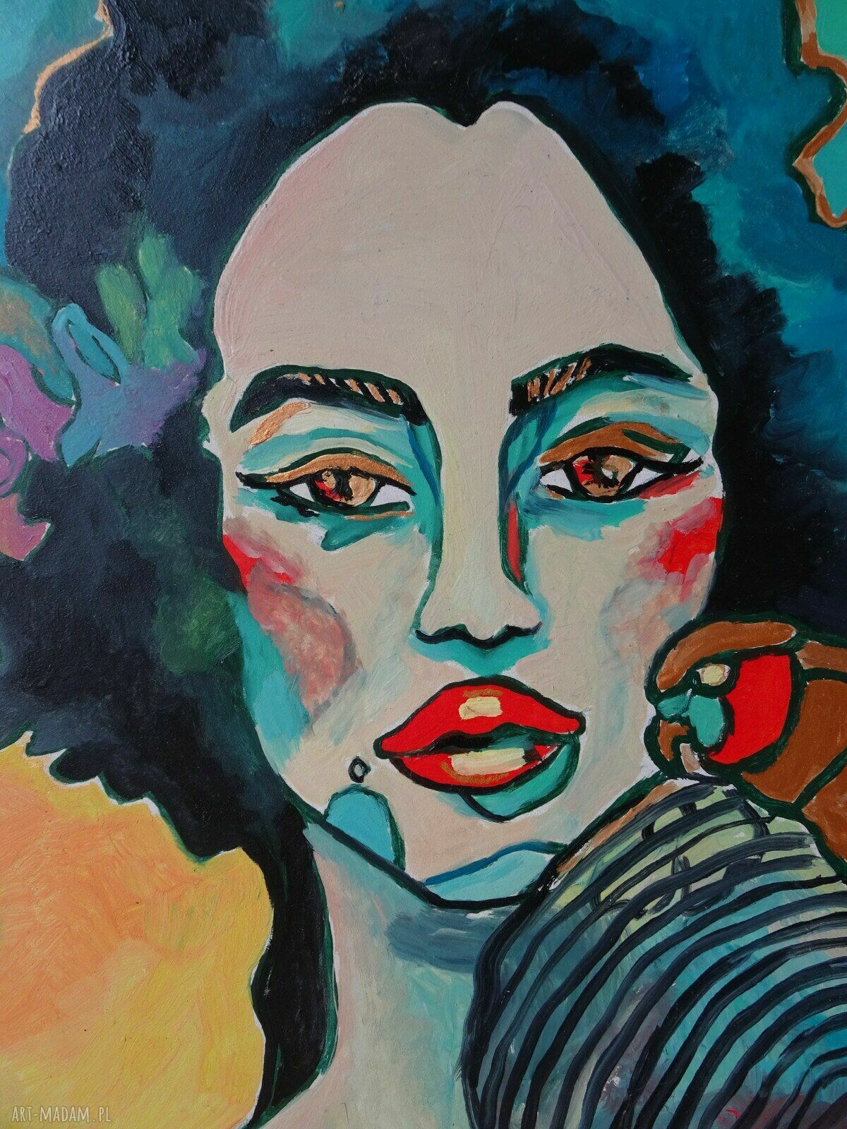 Obraz olejny Nimfa fowizm, portret kobiety do salonu, ręcznie malowany 30x42 cm