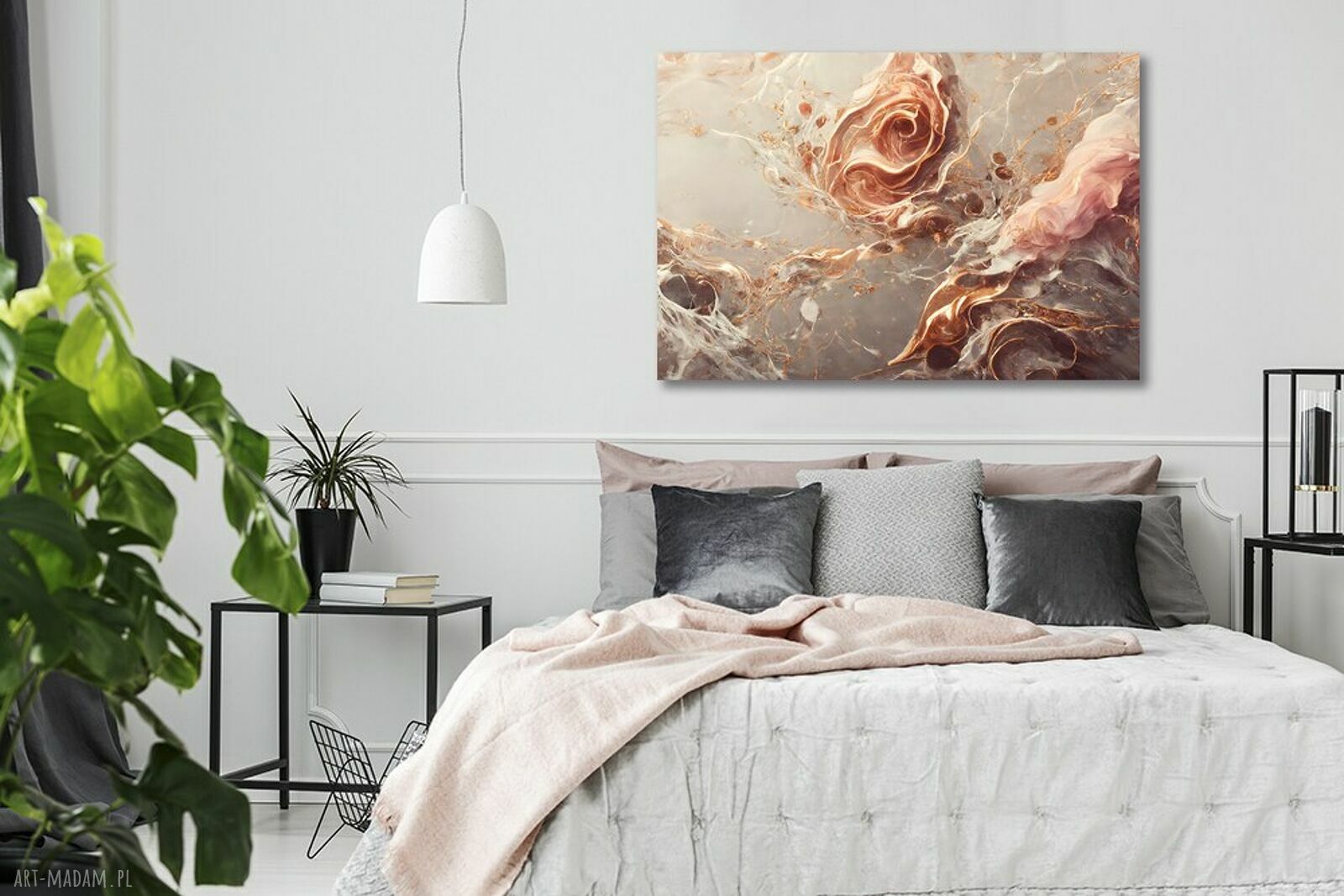 Obraz abstrakcyjny na płótnie 120x80 cm - fale w miedzianym beżu