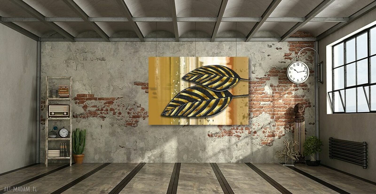 Nowoczesny obraz na płótnie ze złotymi liśćmi 120x80 cm