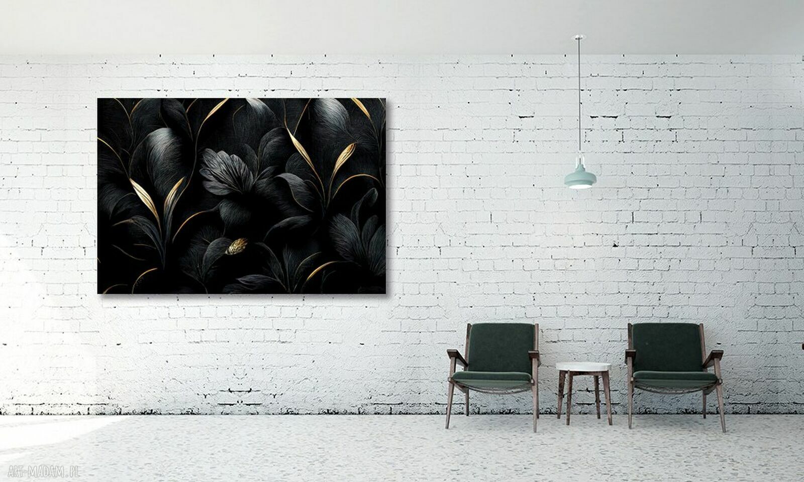 Nowoczesny obraz na płótnie - czarno-złote liście 120x80 cm