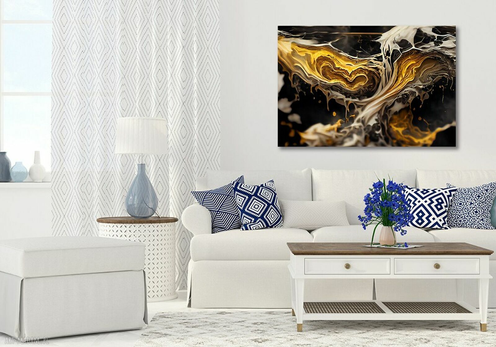 Nowoczesny obraz abstrakcyjny czarno-złoty glamour 120x80 cm