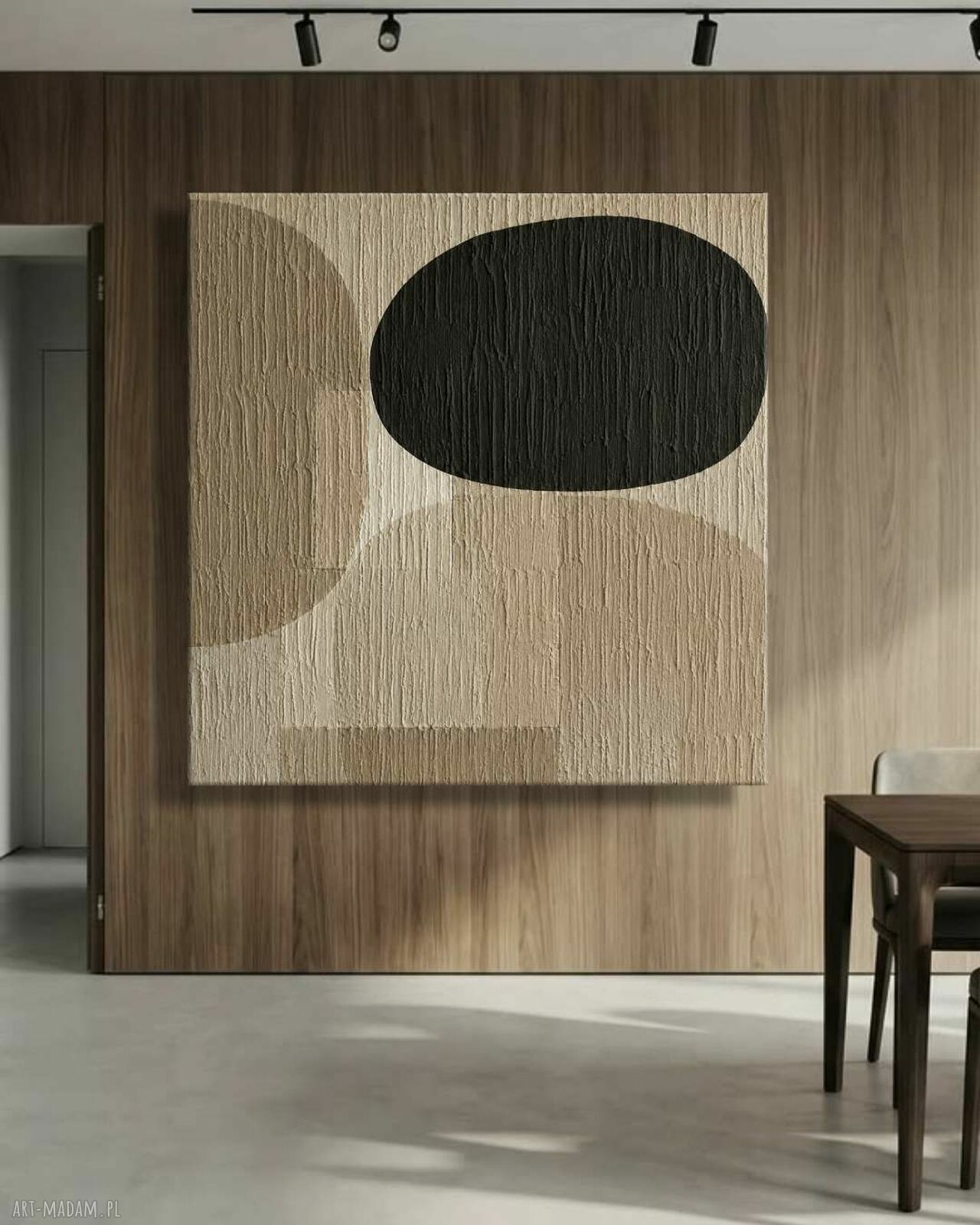 Obraz nowoczesny czerń beż krem brązowy 120x120 cm - strukturalny relief gotowy do zawieszenia