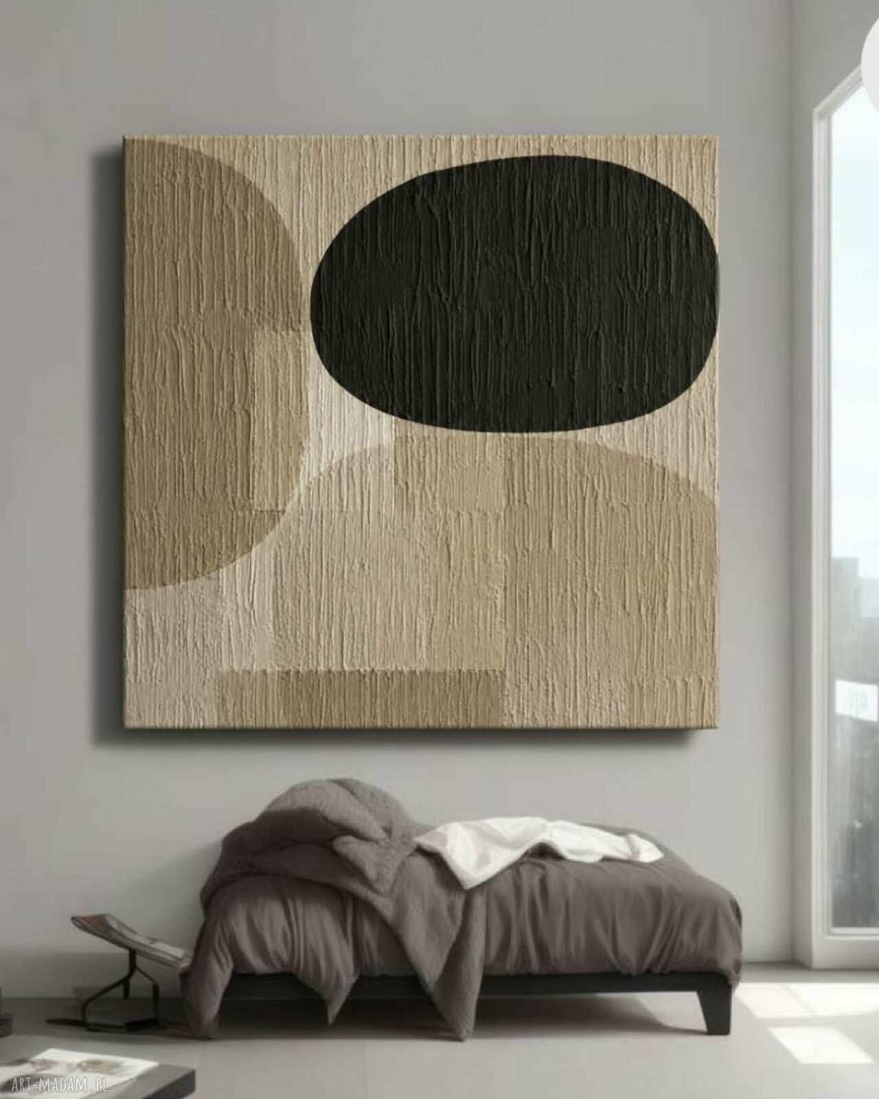 Obraz nowoczesny czerń beż krem brązowy 120x120 cm - strukturalny relief gotowy do zawieszenia