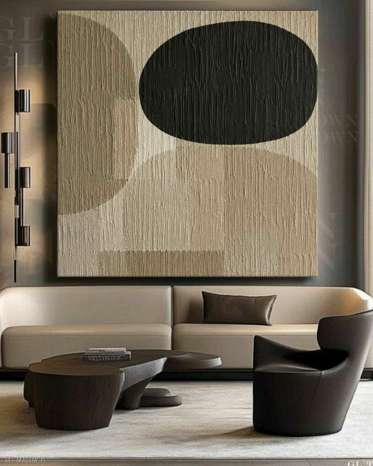 Obraz nowoczesny czerń beż krem brązowy 120x120 cm - strukturalny relief gotowy do zawieszenia