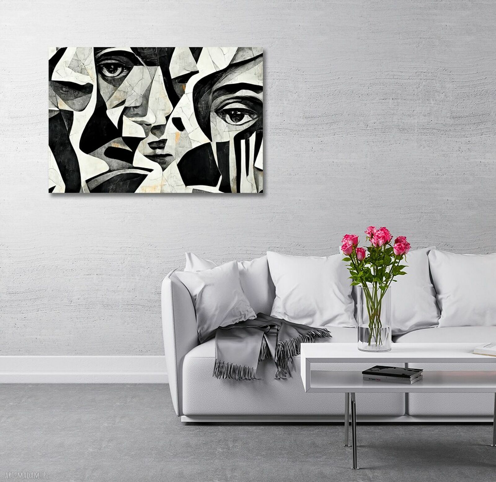 Nowoczesny obraz abstrakcja twarze 39 czarno-biały 120x80 - canvas loft glamour