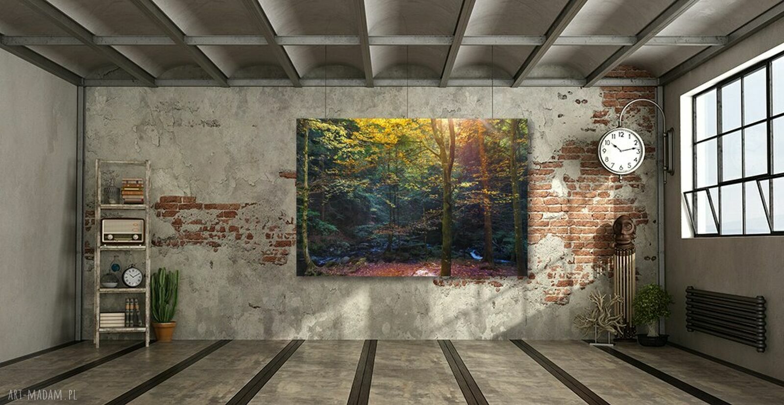 Obraz na płótnie Jesienny Las 120x80 cm - leśny potok i słońce