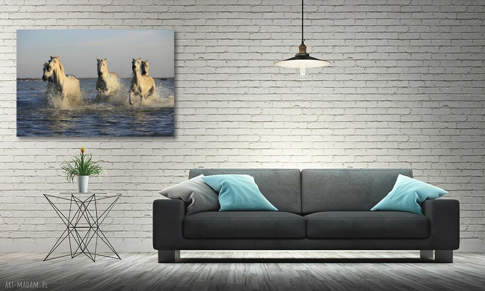Obraz na płótnie 120x80 cm - galopujące konie w wodzie