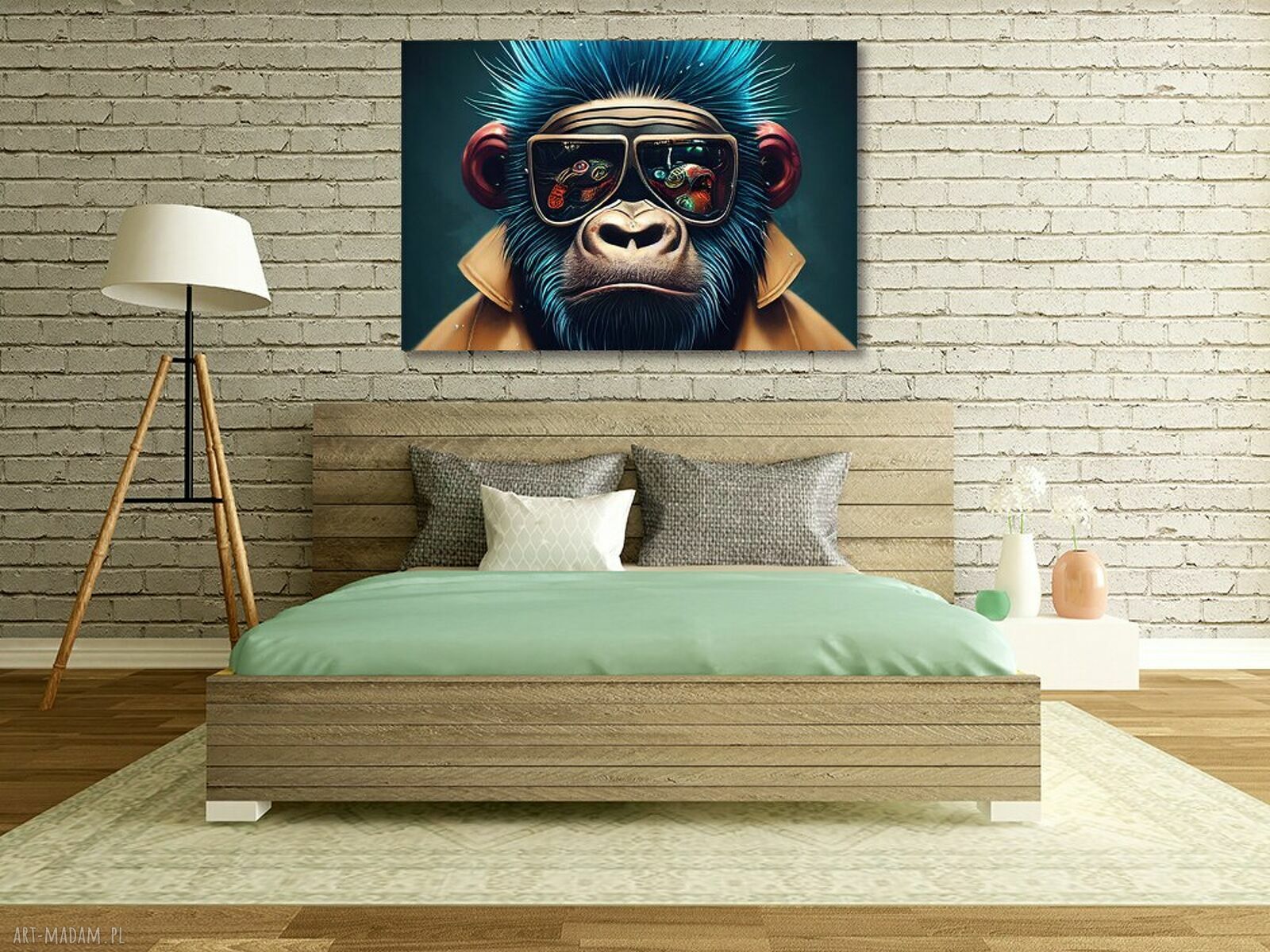 Nowoczesny obraz na płótnie z małpą w okularach 120x80 cm