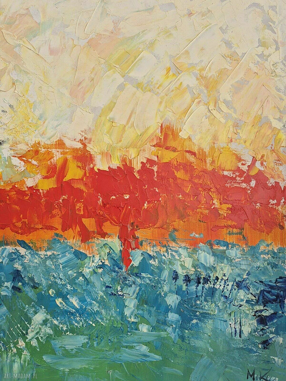 Obraz olejny „Horyzont w ogniu” 50x70 - abstrakcja z mocną fakturą (limitowana edycja)