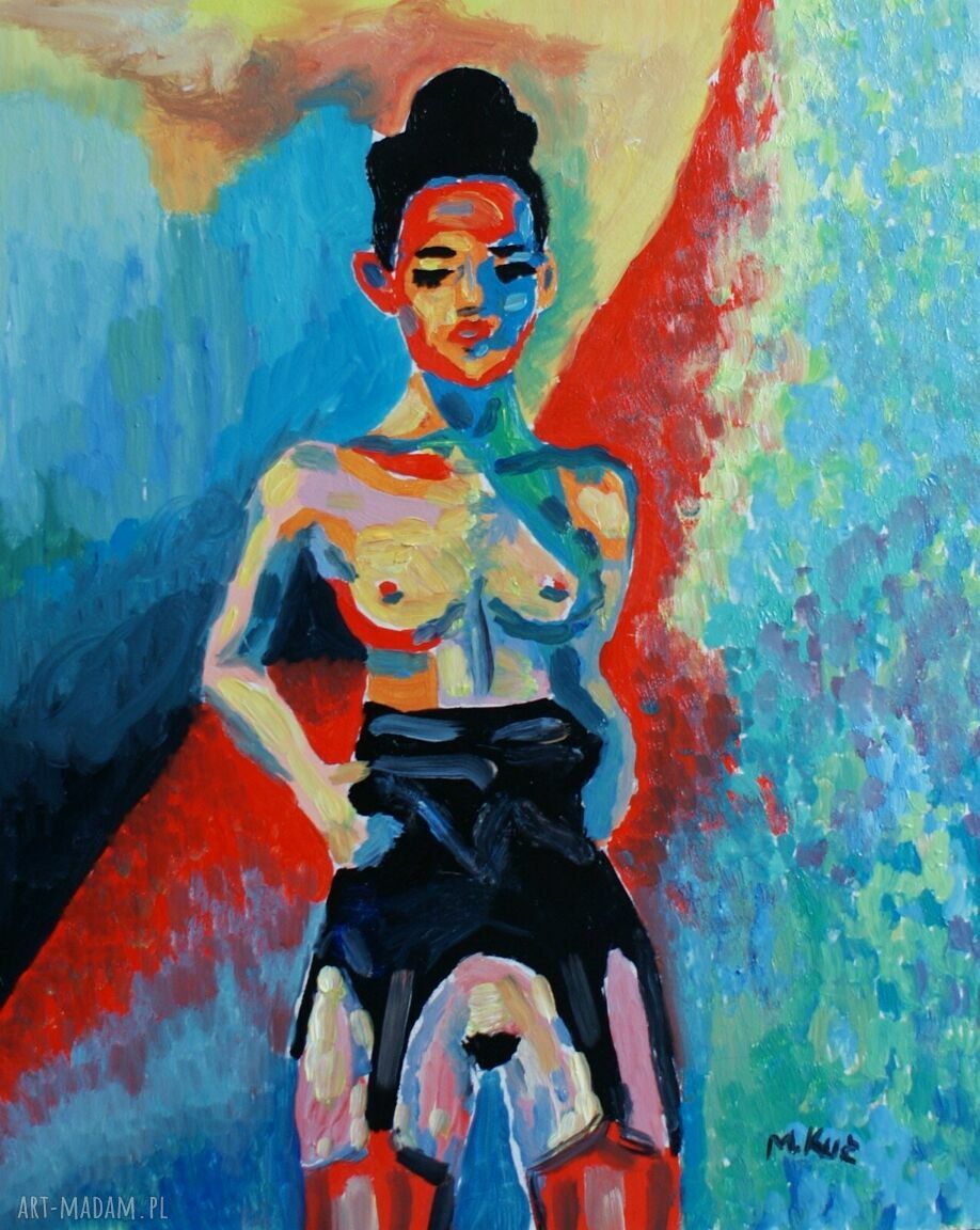 Obraz olejny na zamówienie - akt kobiecy, akryl na płycie 24 x 30 cm, edycja limitowana