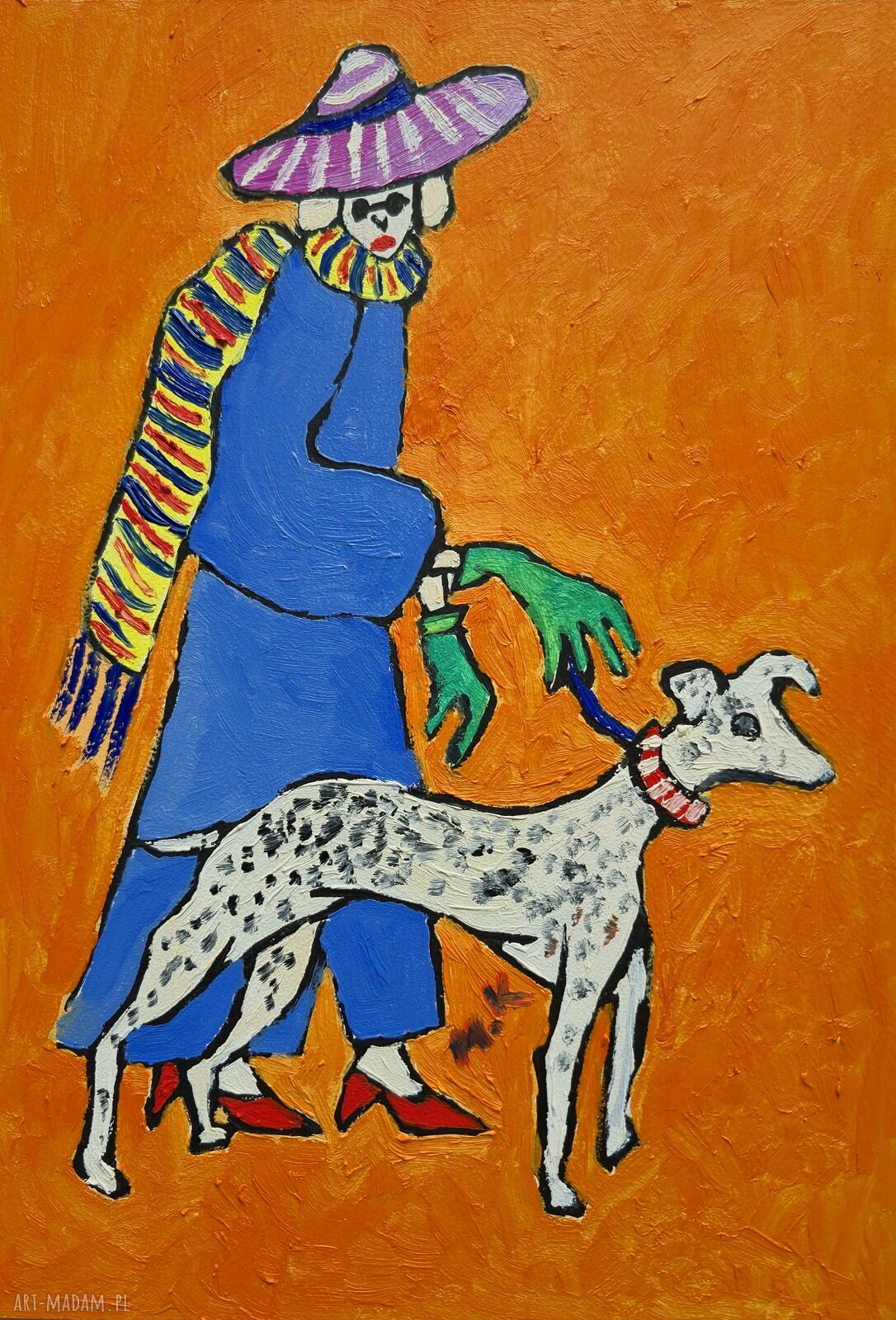 Obraz olejny „Babcia z pieskiem” życie jest fun, ręcznie malowany 21x29 cm