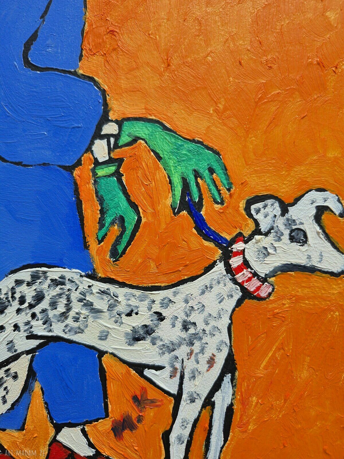 Obraz olejny „Babcia z pieskiem” życie jest fun, ręcznie malowany 21x29 cm