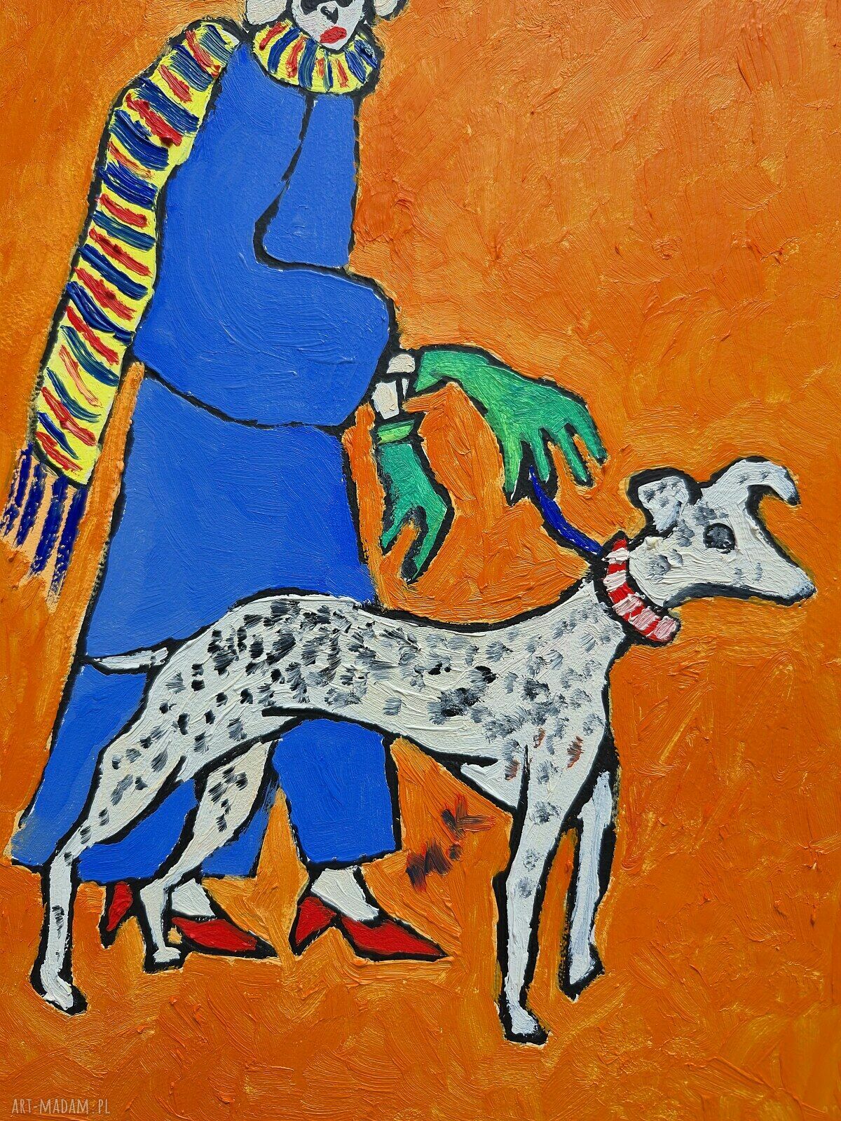 Obraz olejny „Babcia z pieskiem” życie jest fun, ręcznie malowany 21x29 cm