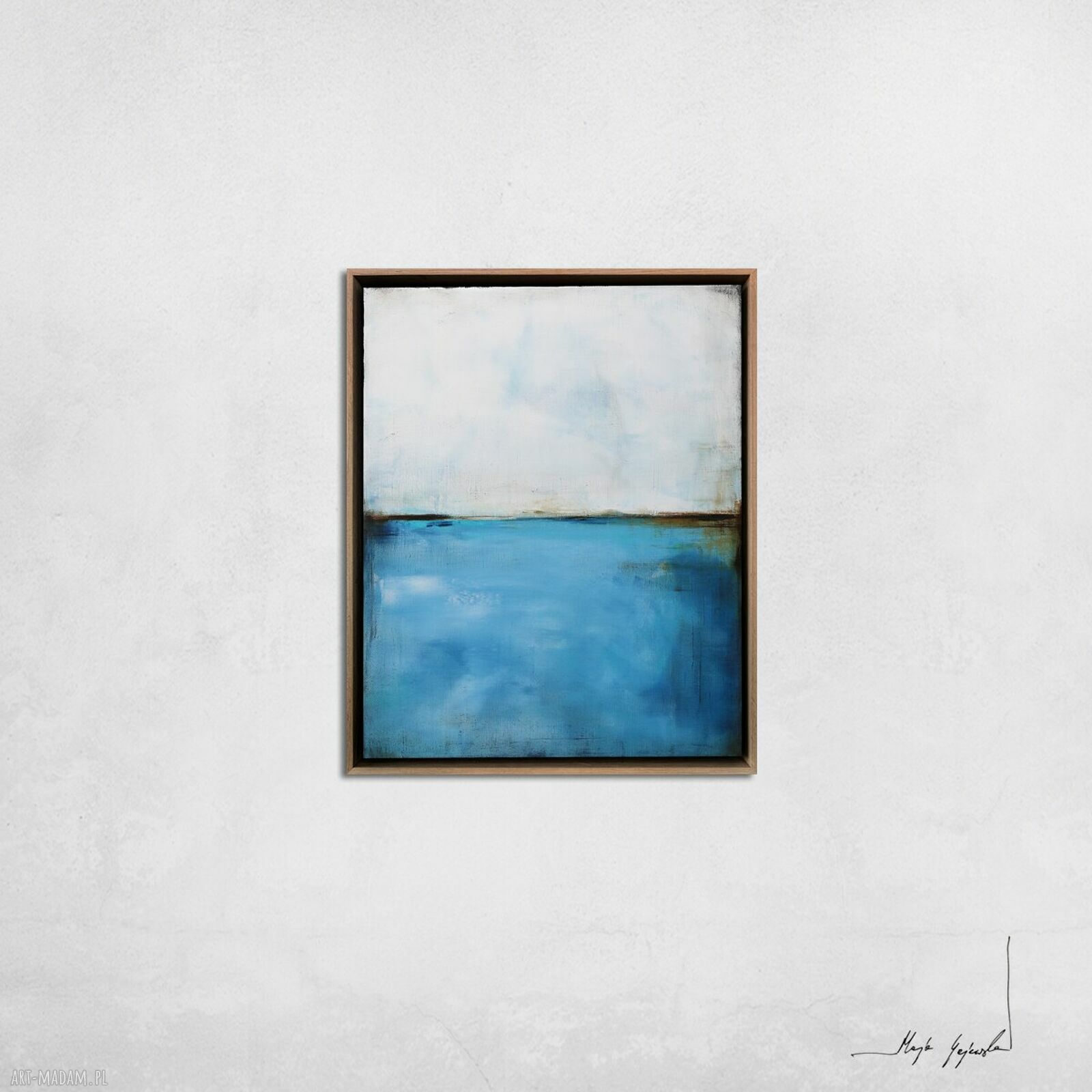 Obraz olejny „Błękit i biel XXII” oprawiony w dębową ramę