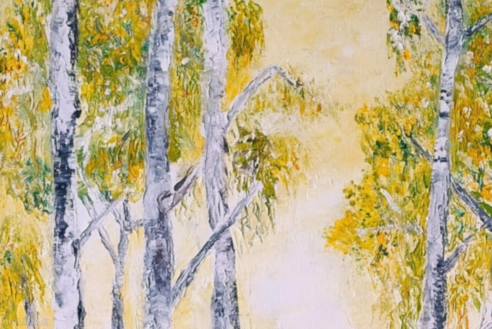Obraz olejny ręcznie malowany szpachlą - Brzozowy zagajnik 60x40 cm