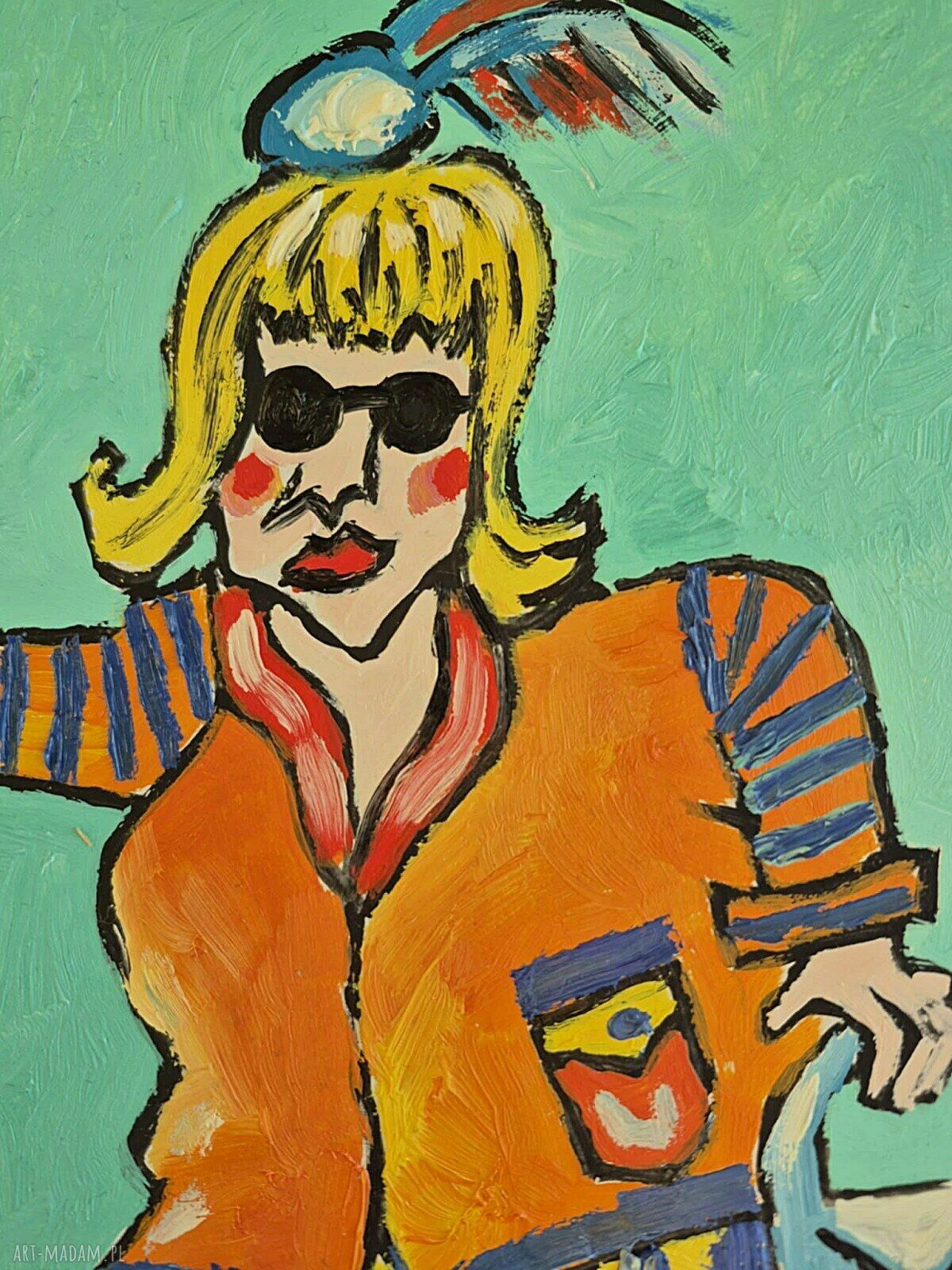 Obraz olejny „Dama i kot” dla Babci i Dziadka 21x29 cm