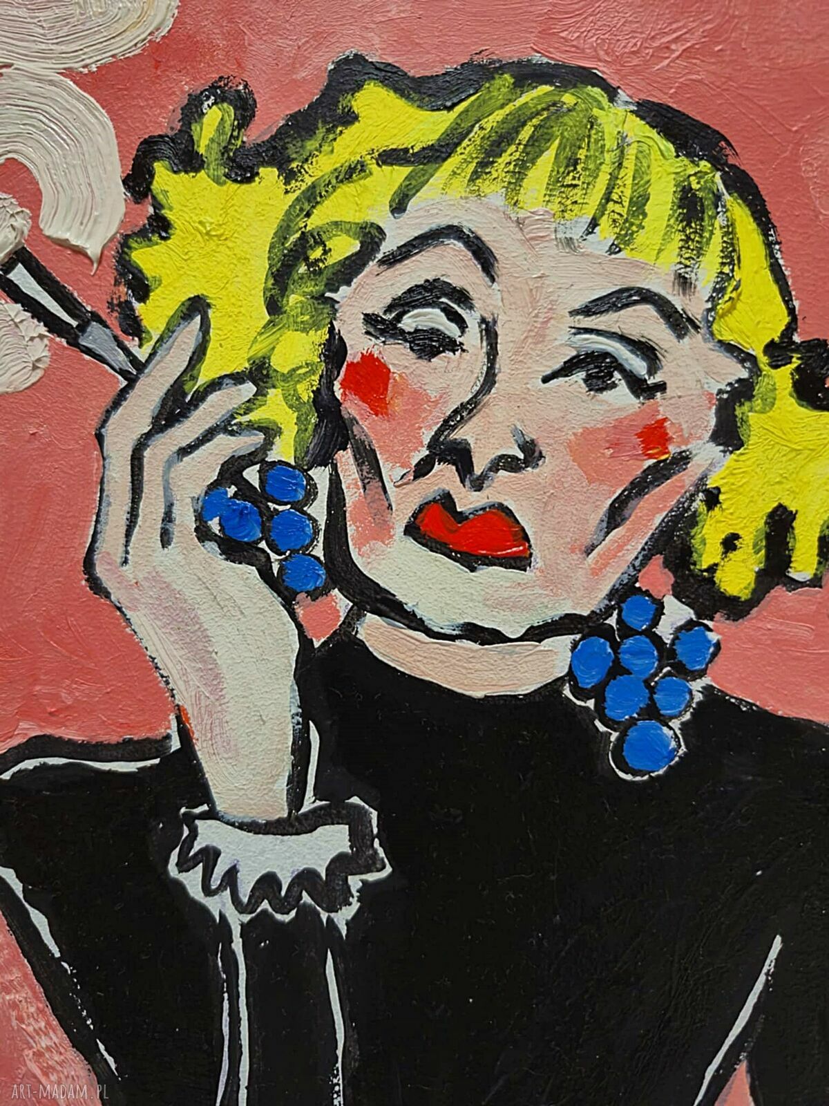 Obraz olejny ręcznie malowany Dama Lili Marleen ekspresyjny portret kobiety 21 x 29 cm