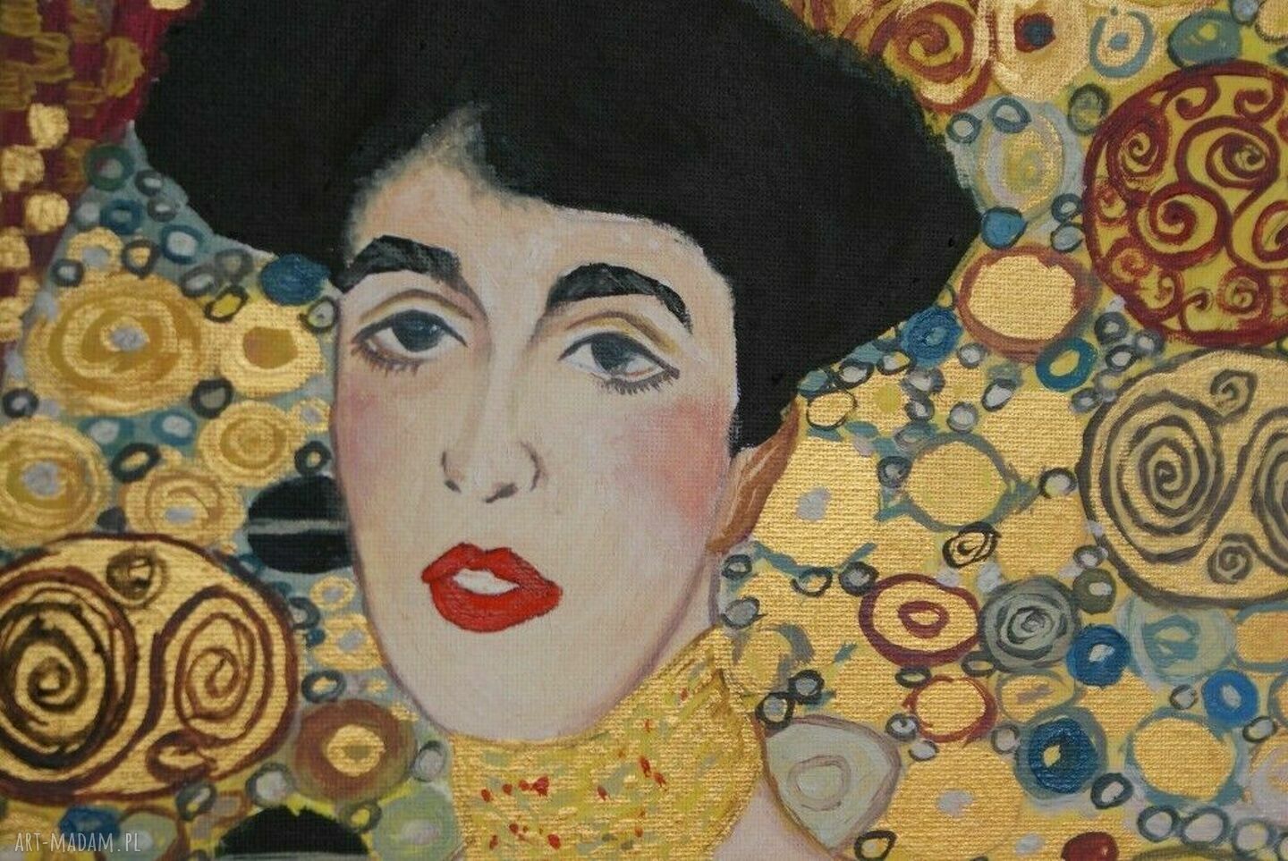 Obraz olejny „Adele” Gustawa Klimta do salonu 30x40 cm (złoto, żółć, czerń)