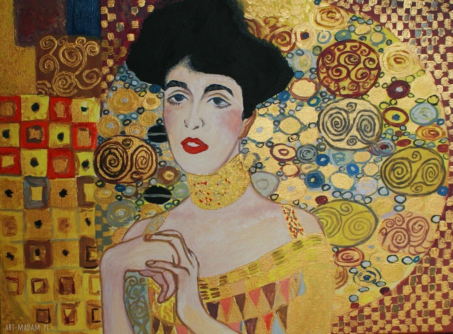 Obraz olejny „Adele” Gustawa Klimta do salonu 30x40 cm (złoto, żółć, czerń)