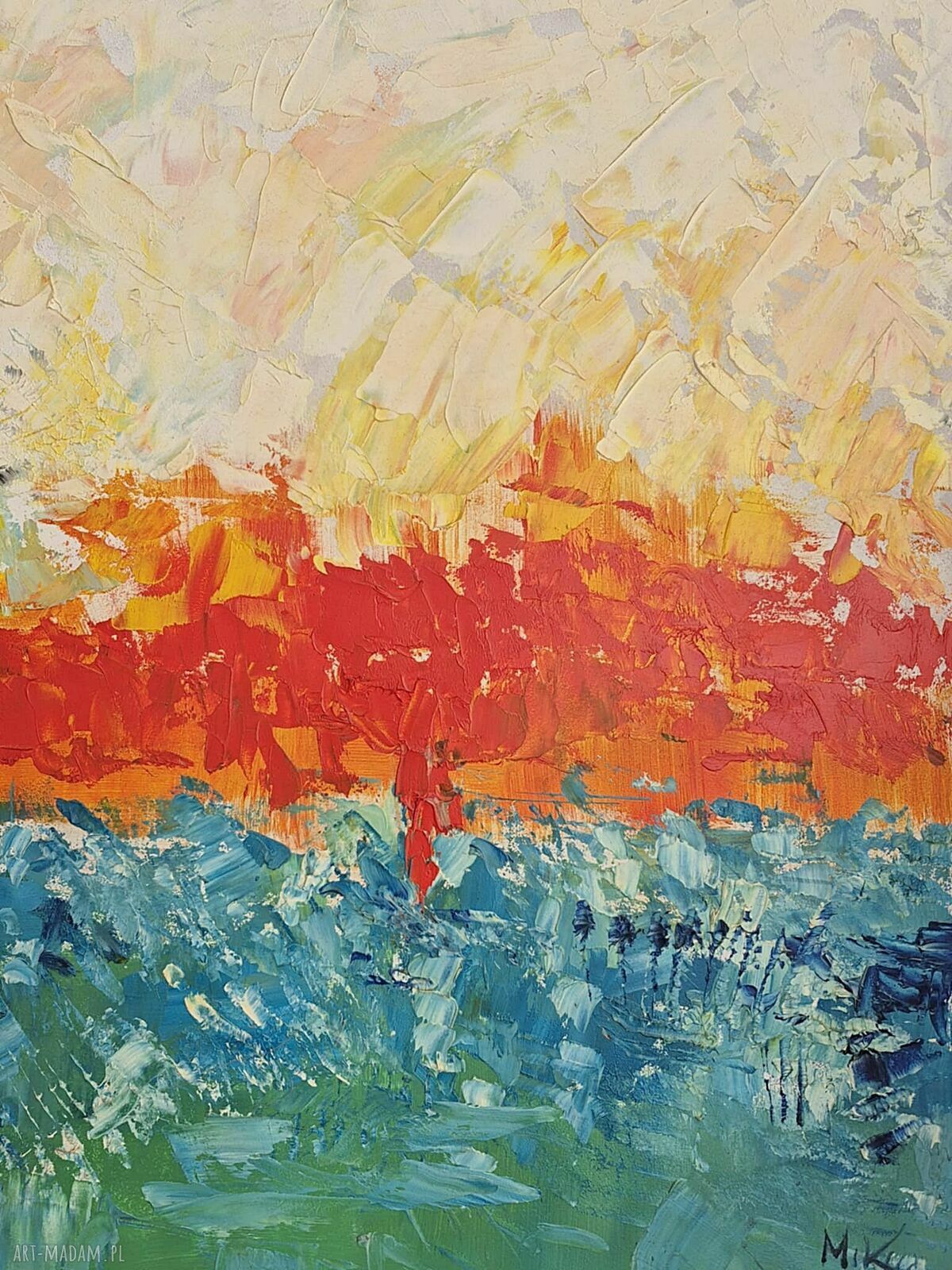 Obraz olejny „Horyzont w ogniu” 50x70 - abstrakcja z mocną fakturą (limitowana edycja)