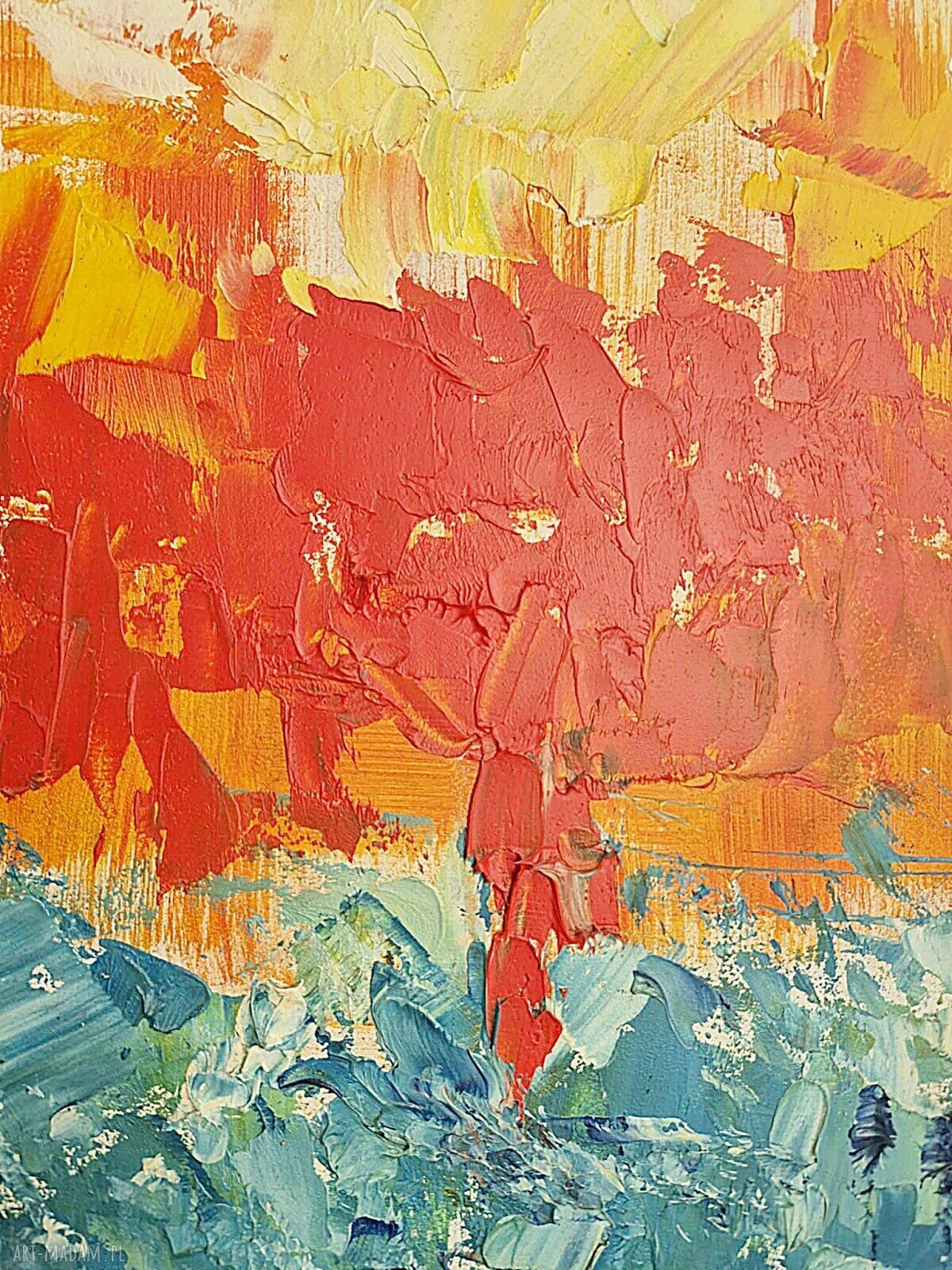 Obraz olejny „Horyzont w ogniu” 50x70 - abstrakcja z mocną fakturą (limitowana edycja)