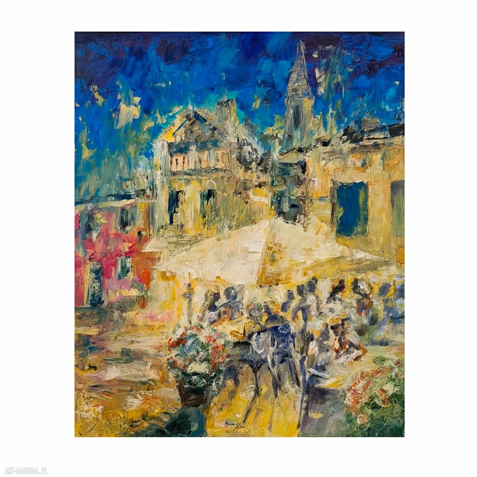 Kawiarenka nocą - obraz olejny malowany ręcznie 46x55 cm, gotowy do zawieszenia