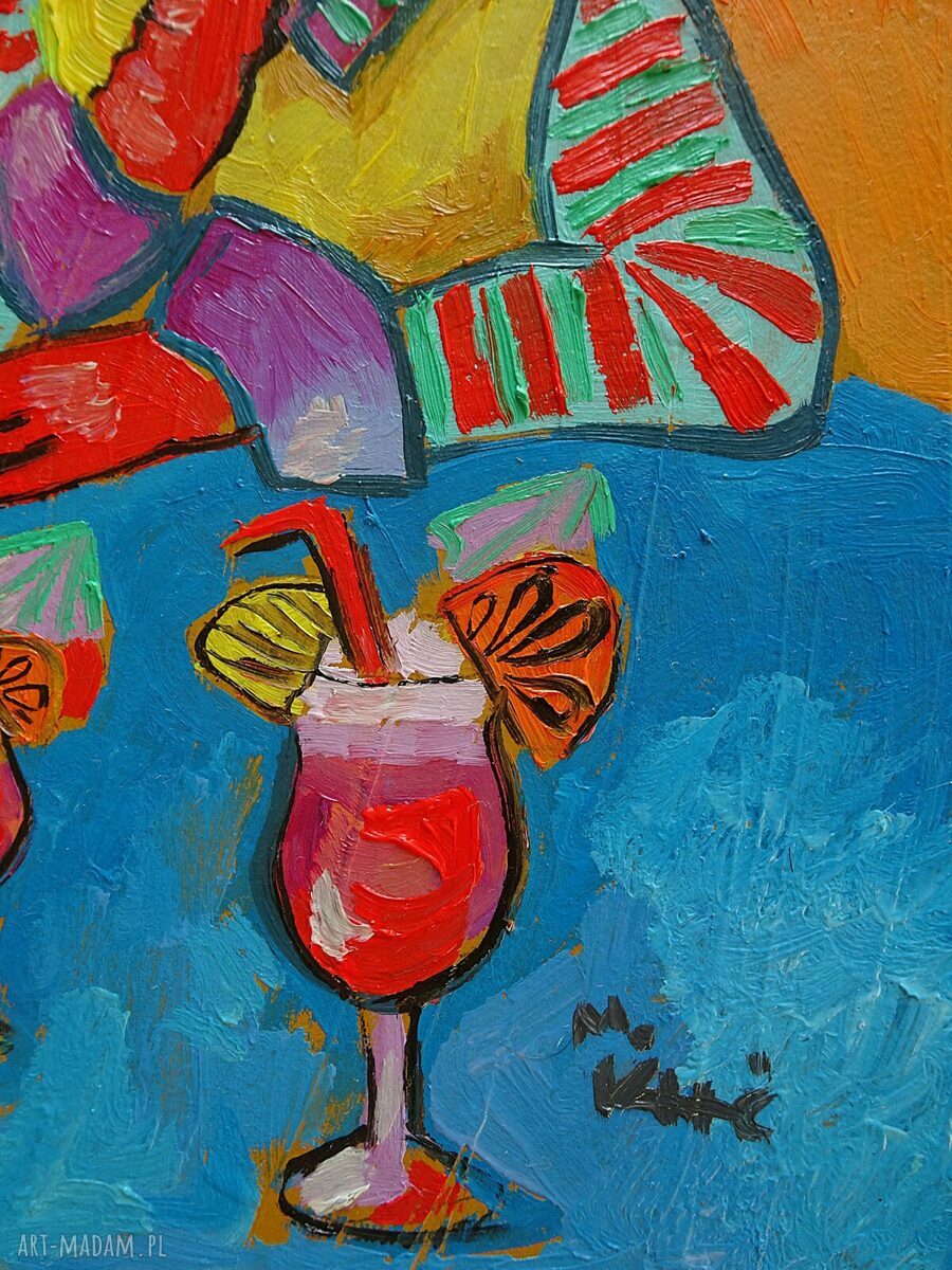 Obraz olejny Portret Babcia z drinkiem - edycja limitowana (A4)