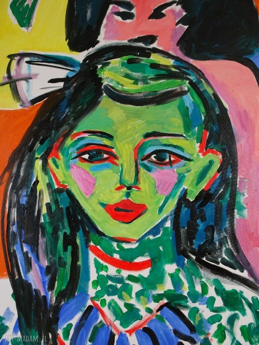 Obraz olejny ekspresjonizm „Dziewczyna ze wstążką” (100x70 cm) - edycja limitowana
