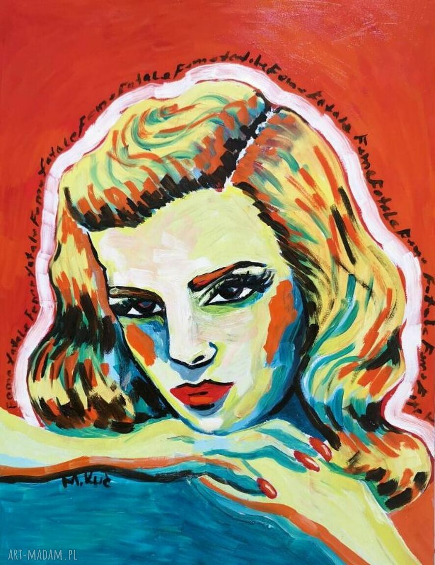 Obraz olejny Gilda - Rita Hayworth - malowany akrylami, 30x40 cm