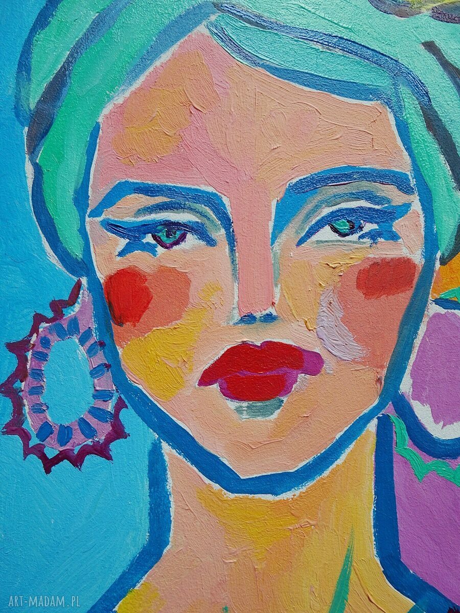 Obraz olejny portret kobiety w turbanie do salonu