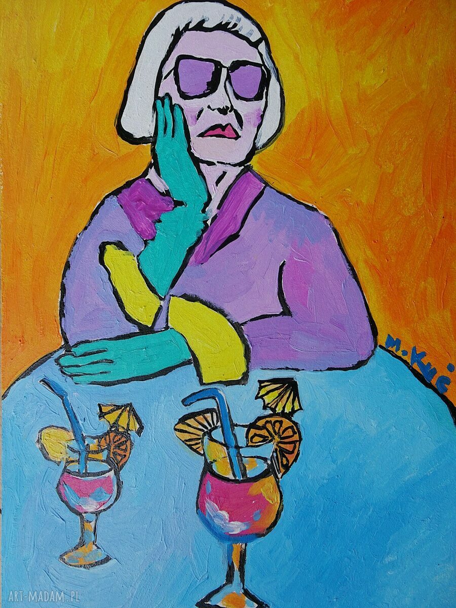 Obraz olejny „Dama z kielichem” - elegancka dekoracja do salonu, edycja limitowana