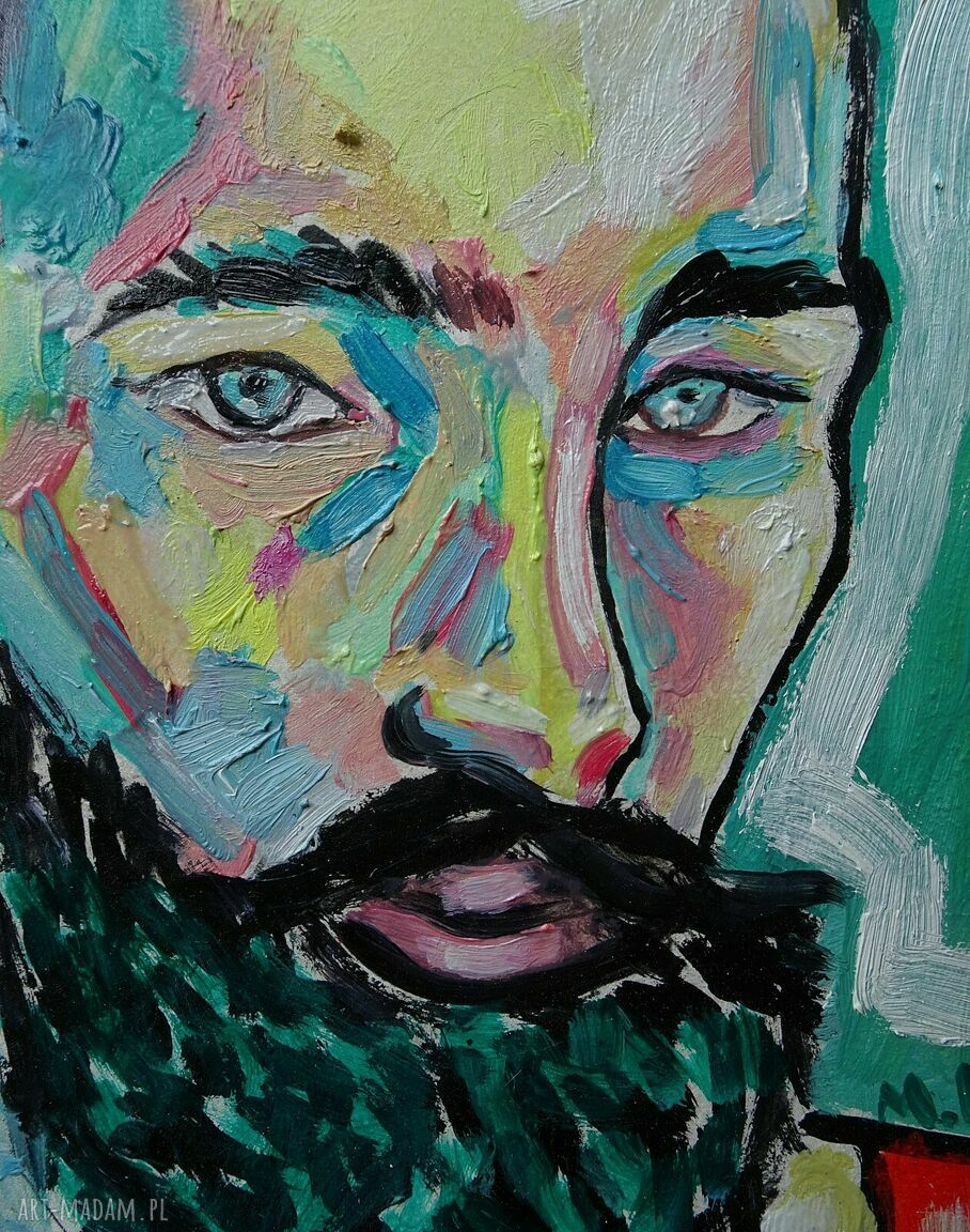 Olejny obraz do salonu - Portret Mężczyzny Sarmaty w stylu industrialnym (A4)