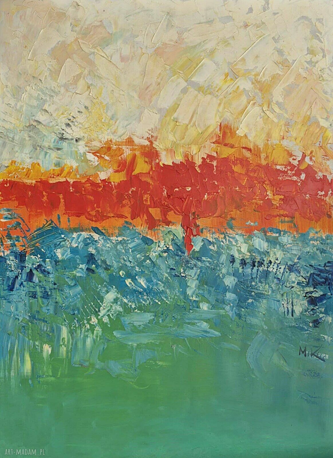 Obraz olejny „Horyzont w ogniu” 50x70 - abstrakcja z mocną fakturą (limitowana edycja)
