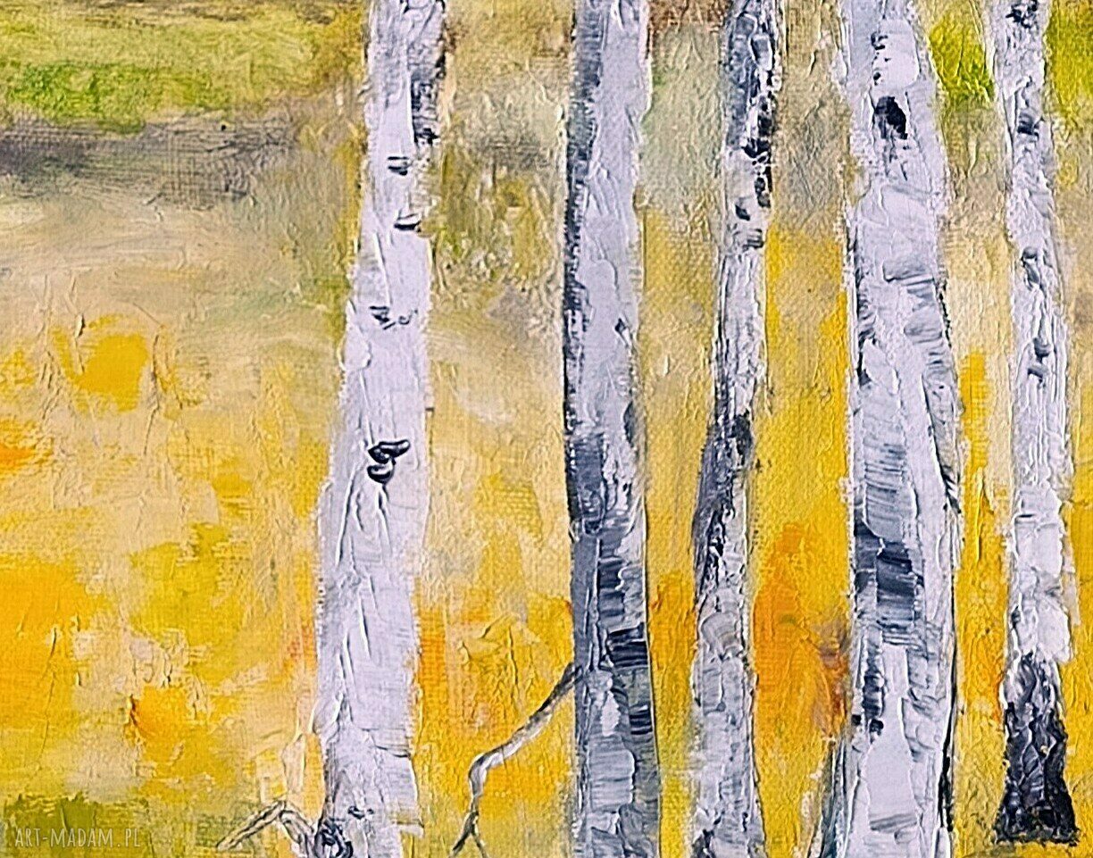 Obraz olejny ręcznie malowany szpachlą - Brzozowy zagajnik 60x40 cm