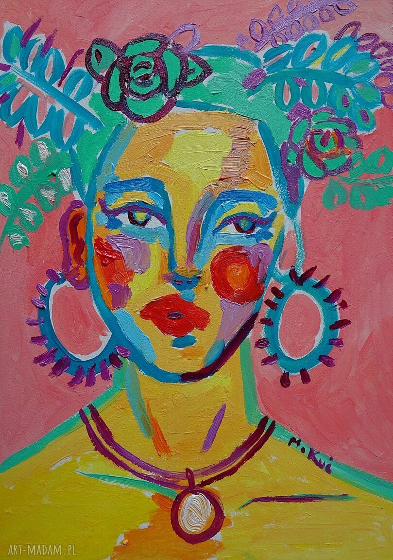 Ręcznie malowany obraz olejny - portret kobiecy
