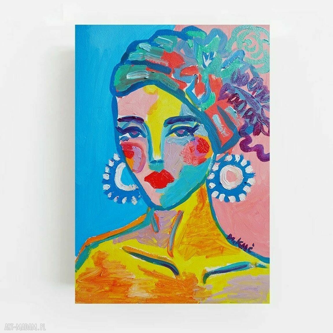 Ręcznie malowany obraz olejny - portret kobiety w turbanie