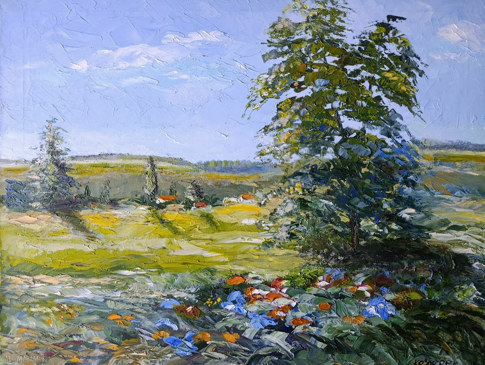 Ręcznie malowany obraz olejny „Sielski pejzaż” 50x40 cm