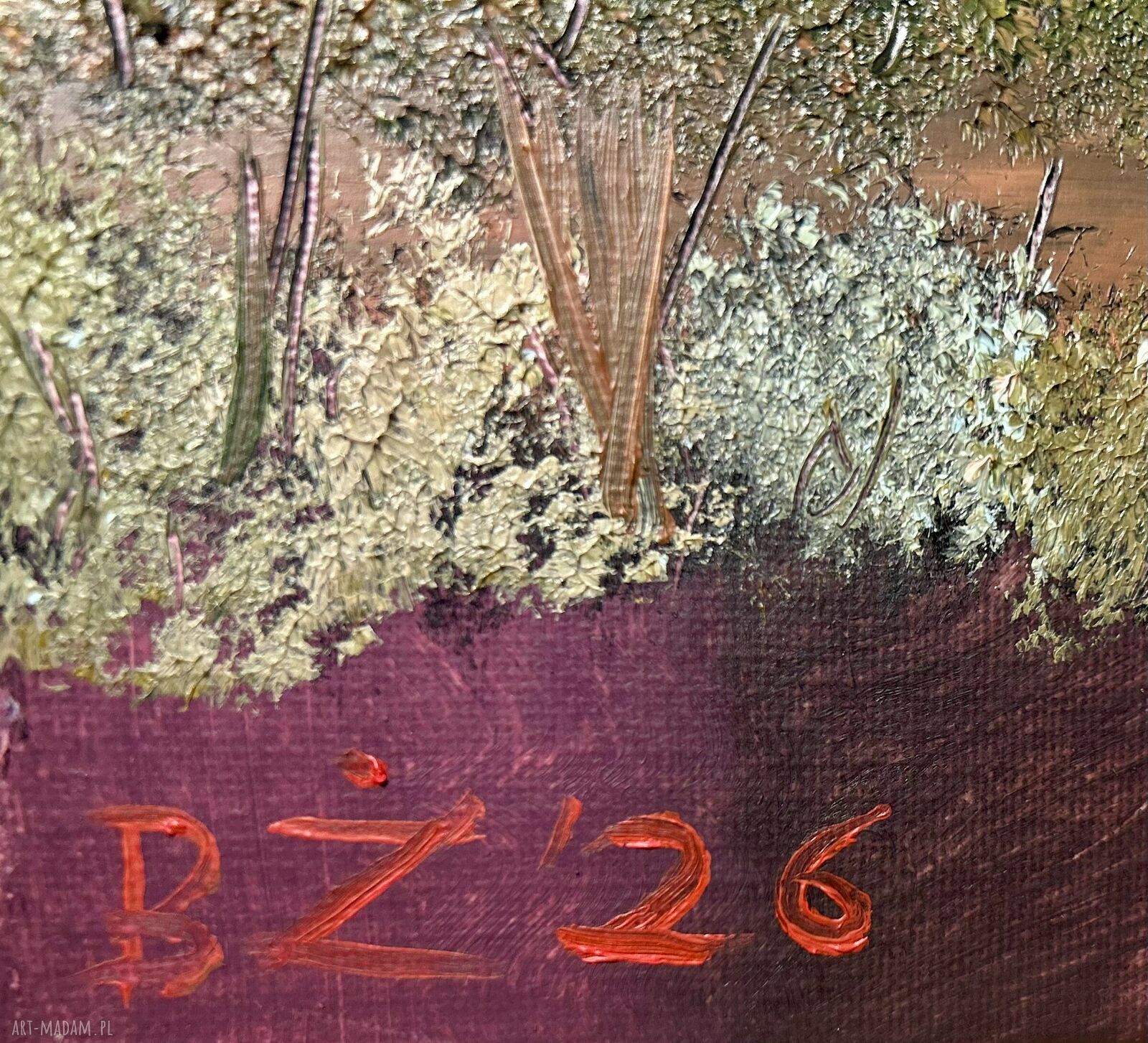 Ręcznie malowany obraz olejny - góry, las i rzeka, 30x40 cm