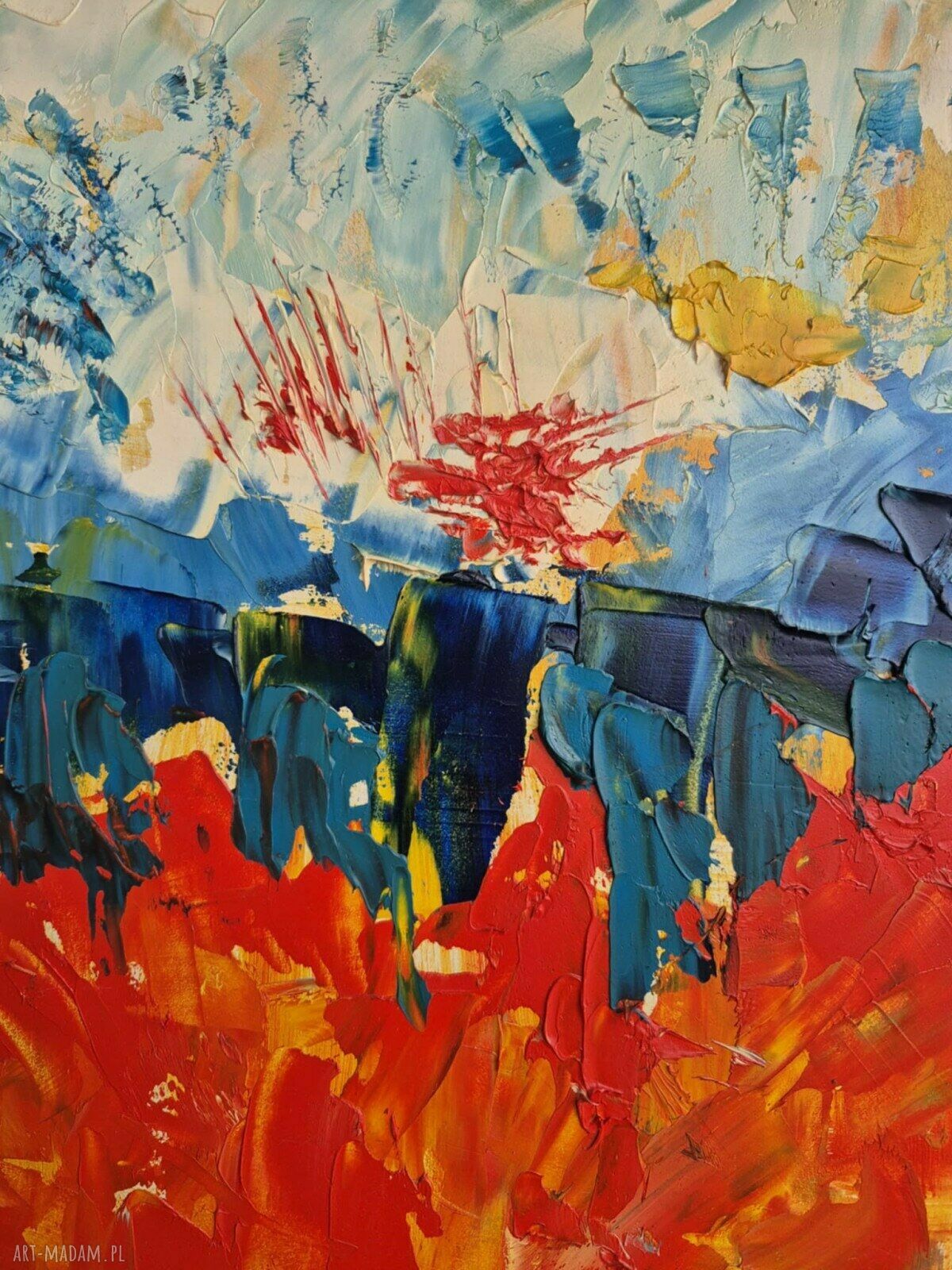 Obraz olejny „Tam gdzie płonie lód” 50x70 nowoczesna abstrakcja