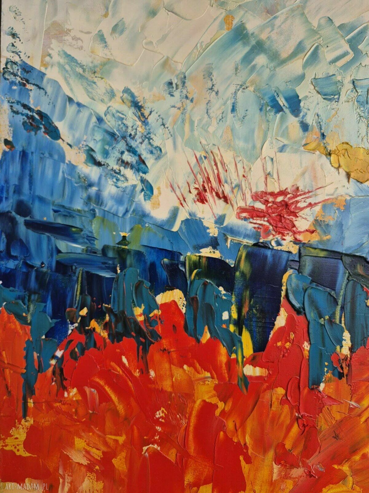 Obraz olejny „Tam gdzie płonie lód” 50x70 nowoczesna abstrakcja
