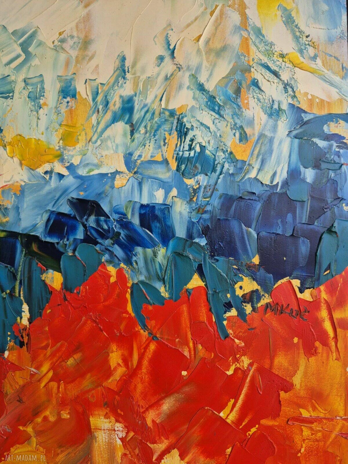 Obraz olejny „Tam gdzie płonie lód” 50x70 nowoczesna abstrakcja