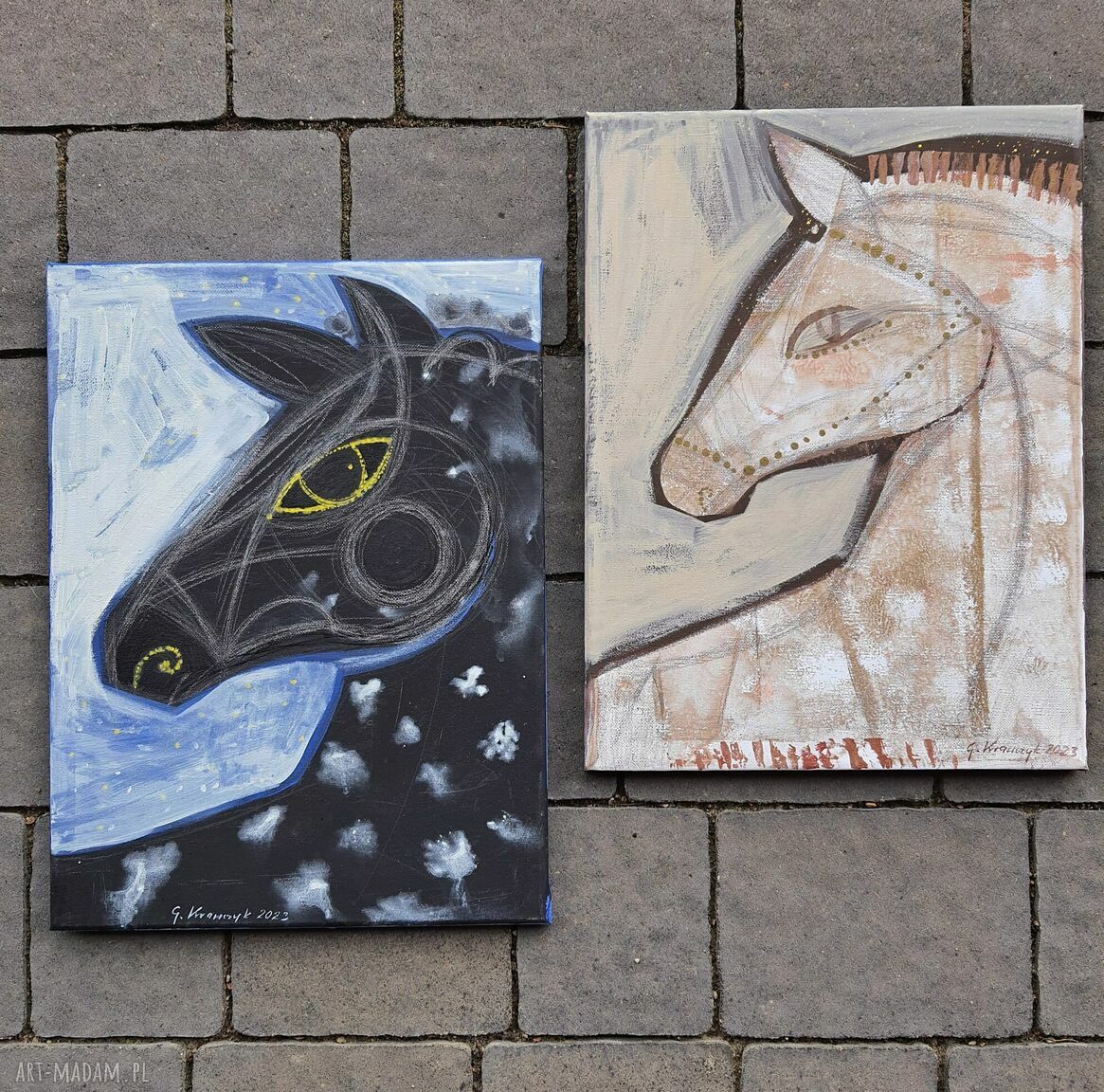 Ręcznie malowany obraz oryginalny na płótnie 40x30 cm - konik Vincent